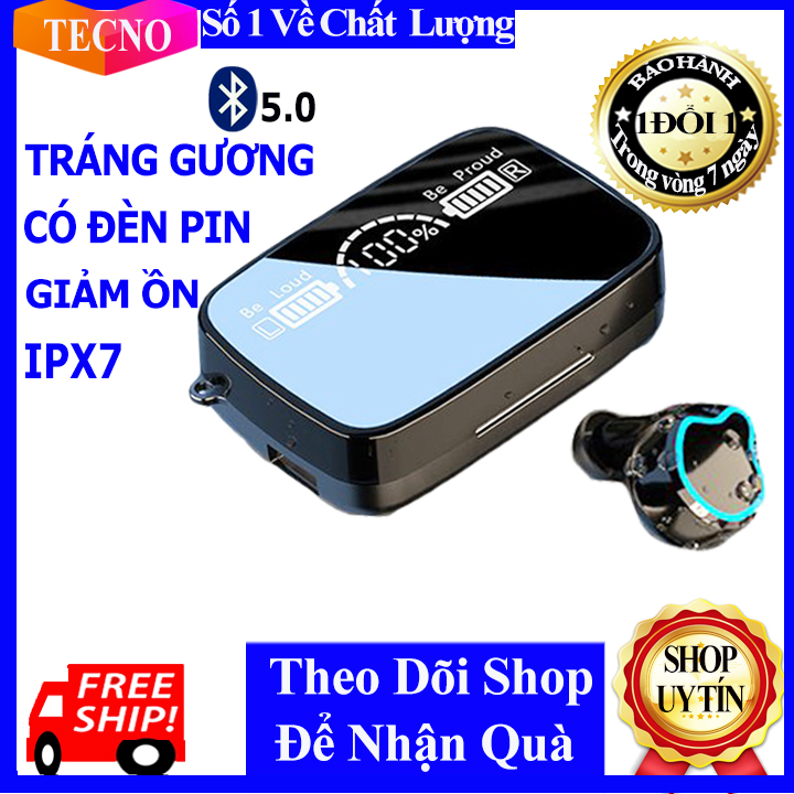 Tai Nghe Nhét Tai Không Dây Bluetooth 5.1 TWS M9 Mini Tráng Gương Có Đèn Pin Âm Thanh 9D Chống Ồn TECNO Mã M9