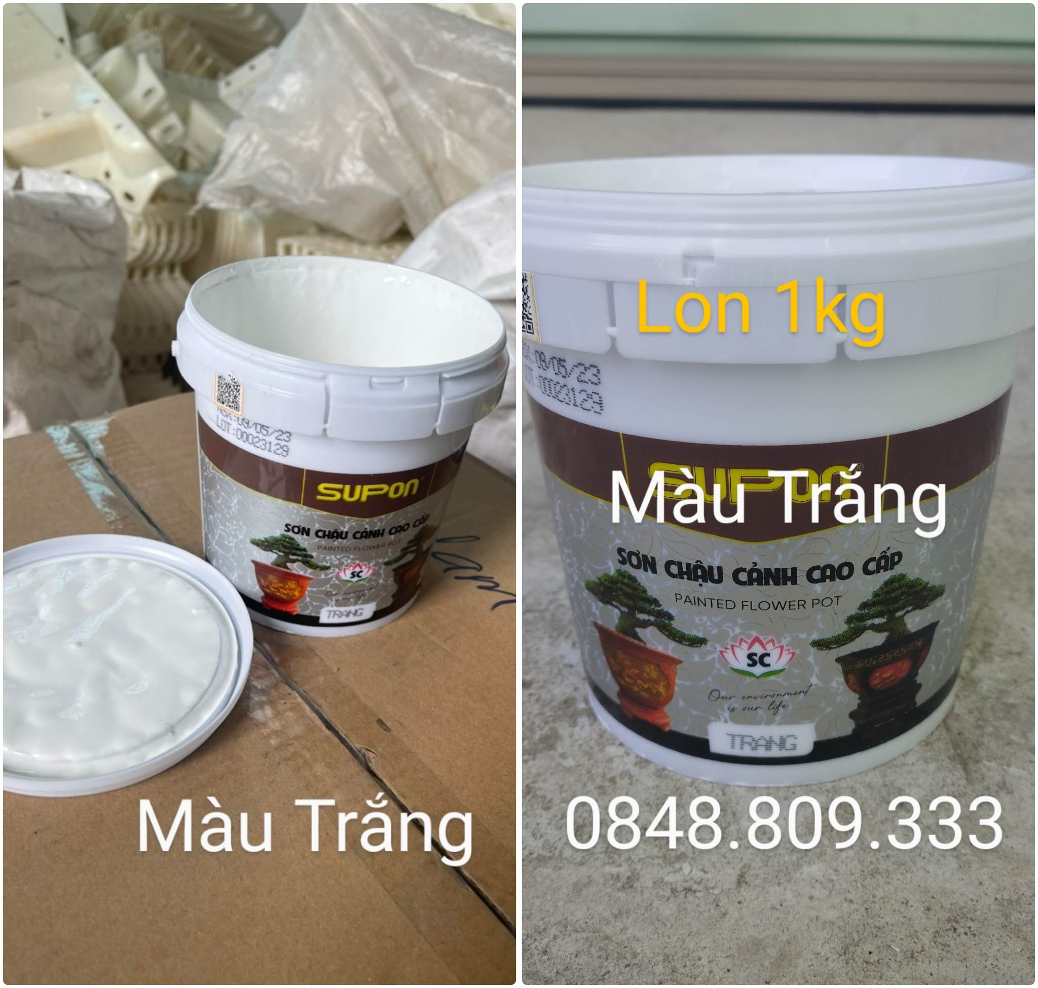 Sơn chậu cảnh màu siêu trắng , supon,