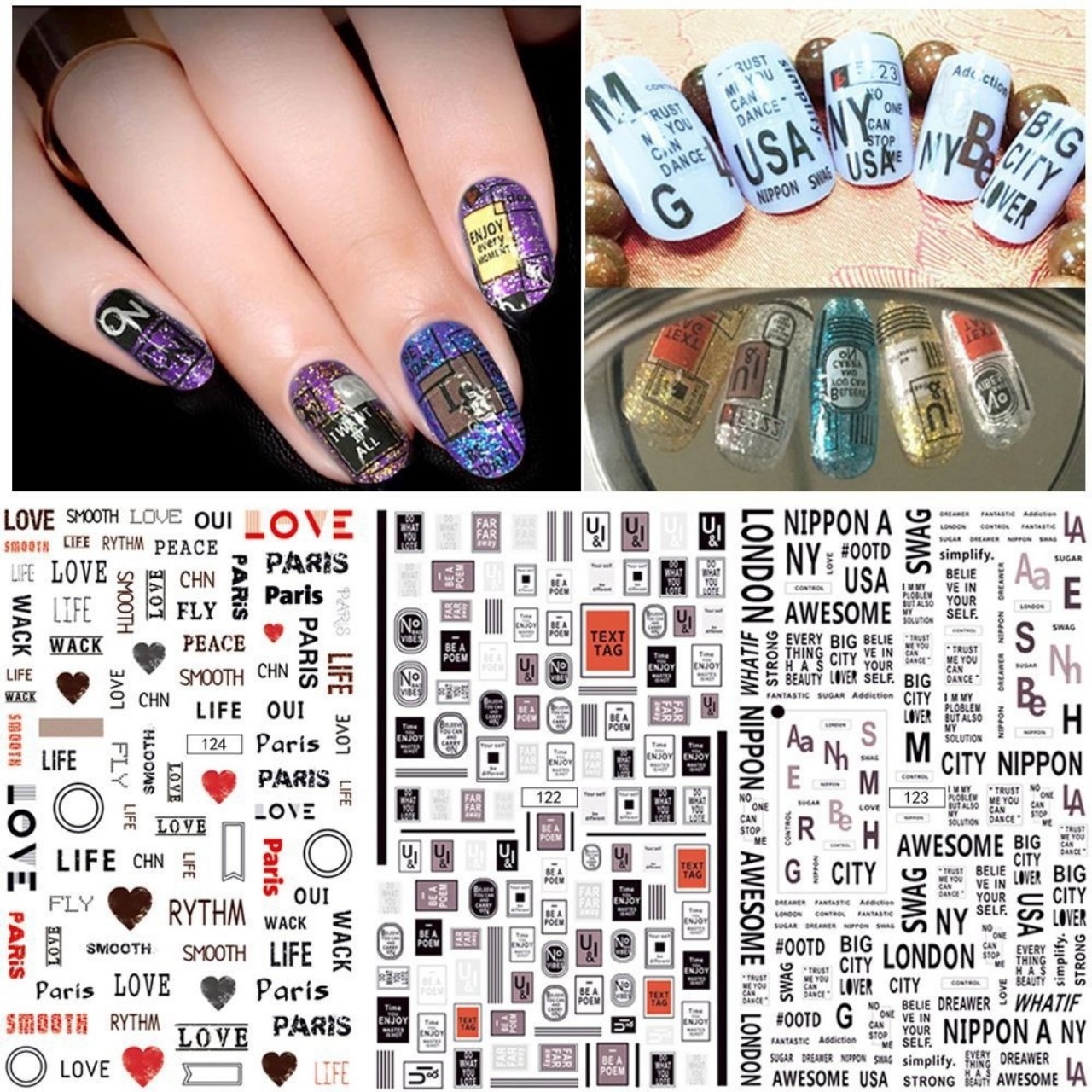 Sticker 3d chữ - hình dán 3d trang trí móng byh049