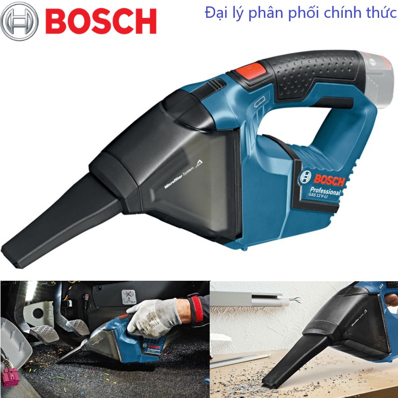 Máy hút bụi cầm tay dùng pin 12V- nhỏ gọn và mạnh mẽ nhất GAS 12 V-LI (Solo)( không bao gồm pin và sạc)- Bosch Chính hãng.