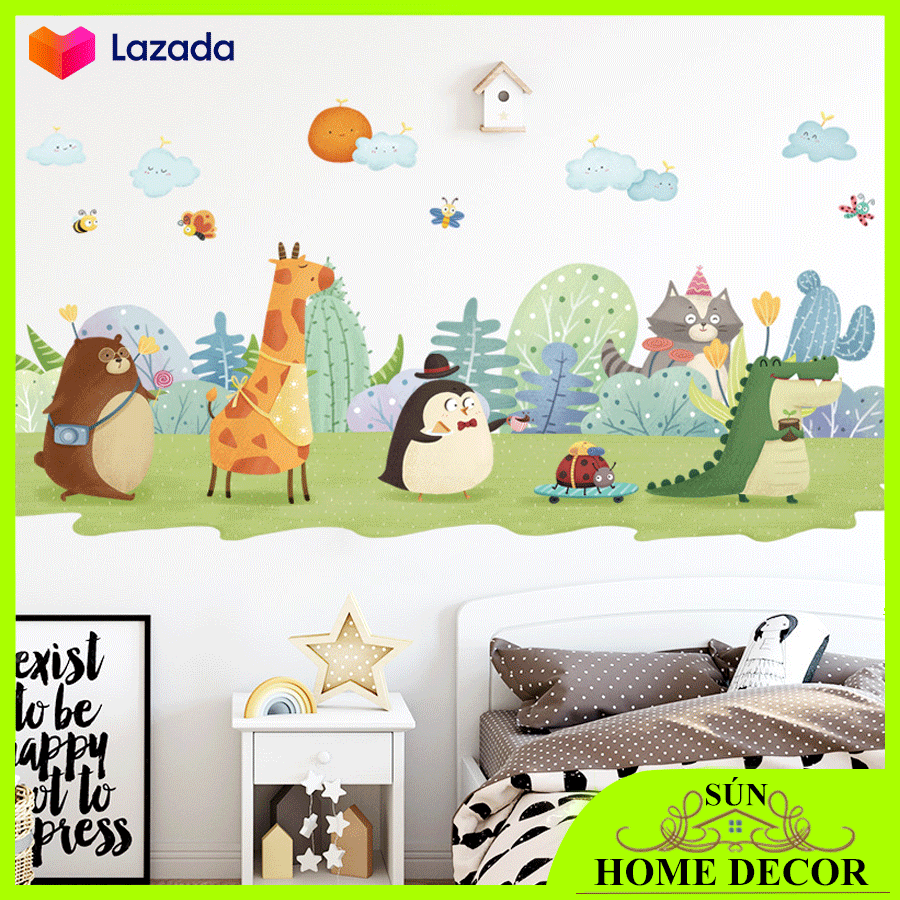 [CAM KẾT HÀNG ĐẸP] Decal dán tường cho bé tranh trang trí phòng ngủ cho bé nhà trẻ mẫu giáo giúp bé thích thú hình động vật đáng yêu