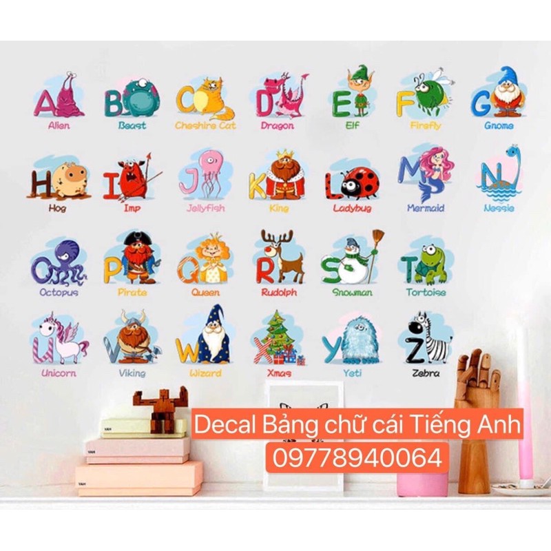 Decal trang trí lớp Tiếng Anh - Bảng 26 Chữ Cái Tiếng Anh