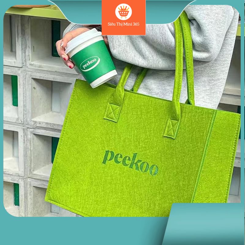 Túi peekoo xanh lá size 40 hot trend 2022 vải nỉ đi biển, đi du lịch
