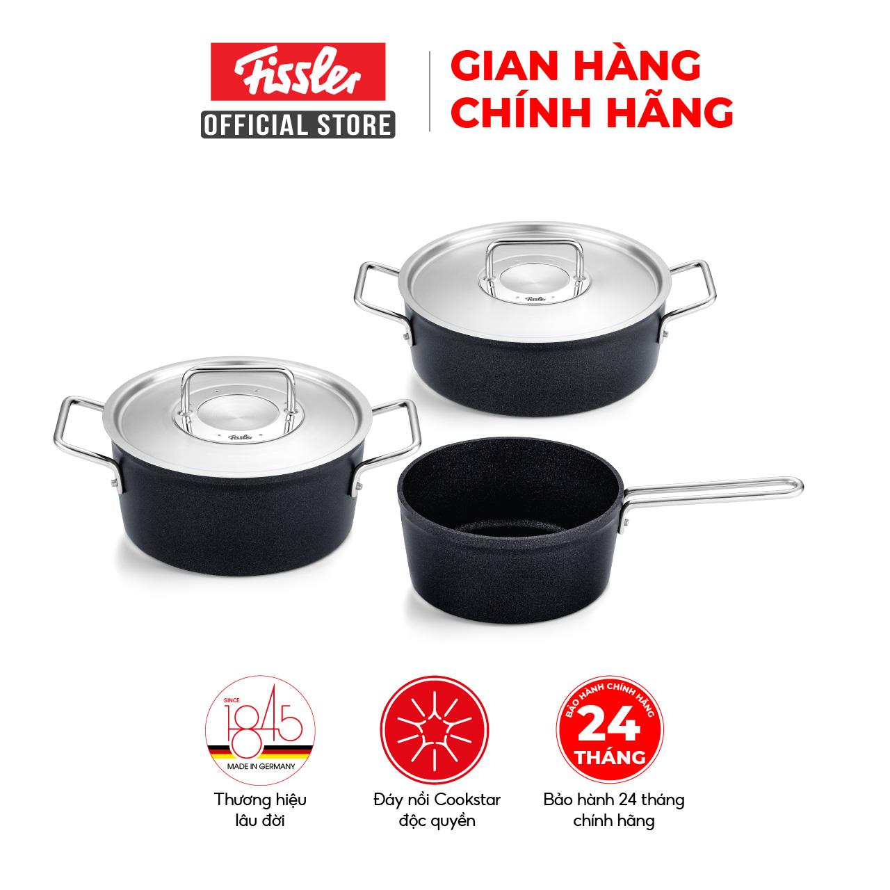 Bộ nồi Fissler Adamant 3 món có quánh-Hàng chính hãng bảo hành 24 tháng