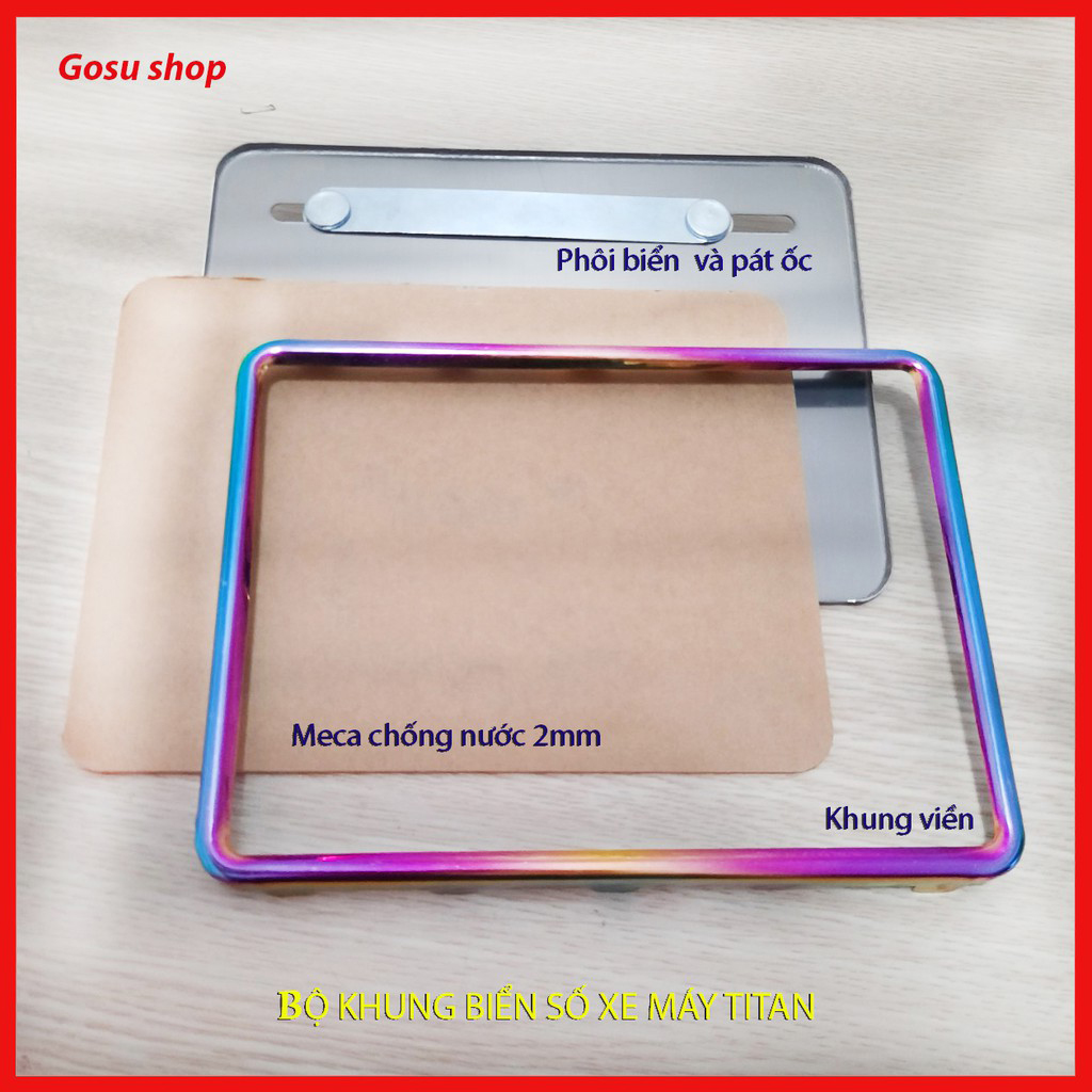 Khung biển số xe máy titan 7 màu, khung viền, meca, inox