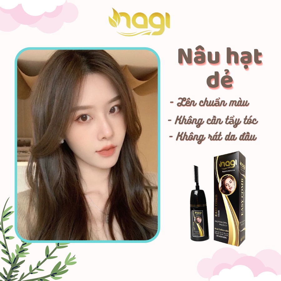 Dầu gội nhuộm tóc thảo dược màu Nâu Hạt Dẻ Nagi Chestnut Brown 11 chiết xuất từ thiên chiên chai 400ml