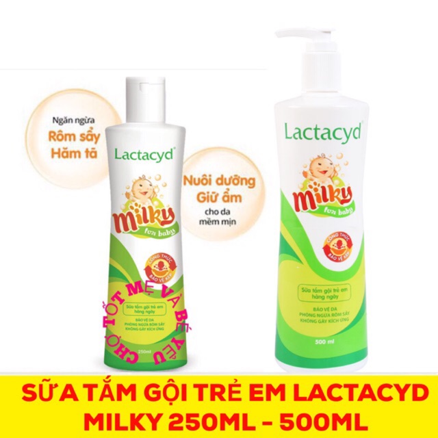 SỮA TẮM GỘI CHỐNG RÔM SẢY LACTACYD MILKY CHO BÉ SƠ SINH 250ML/500ML