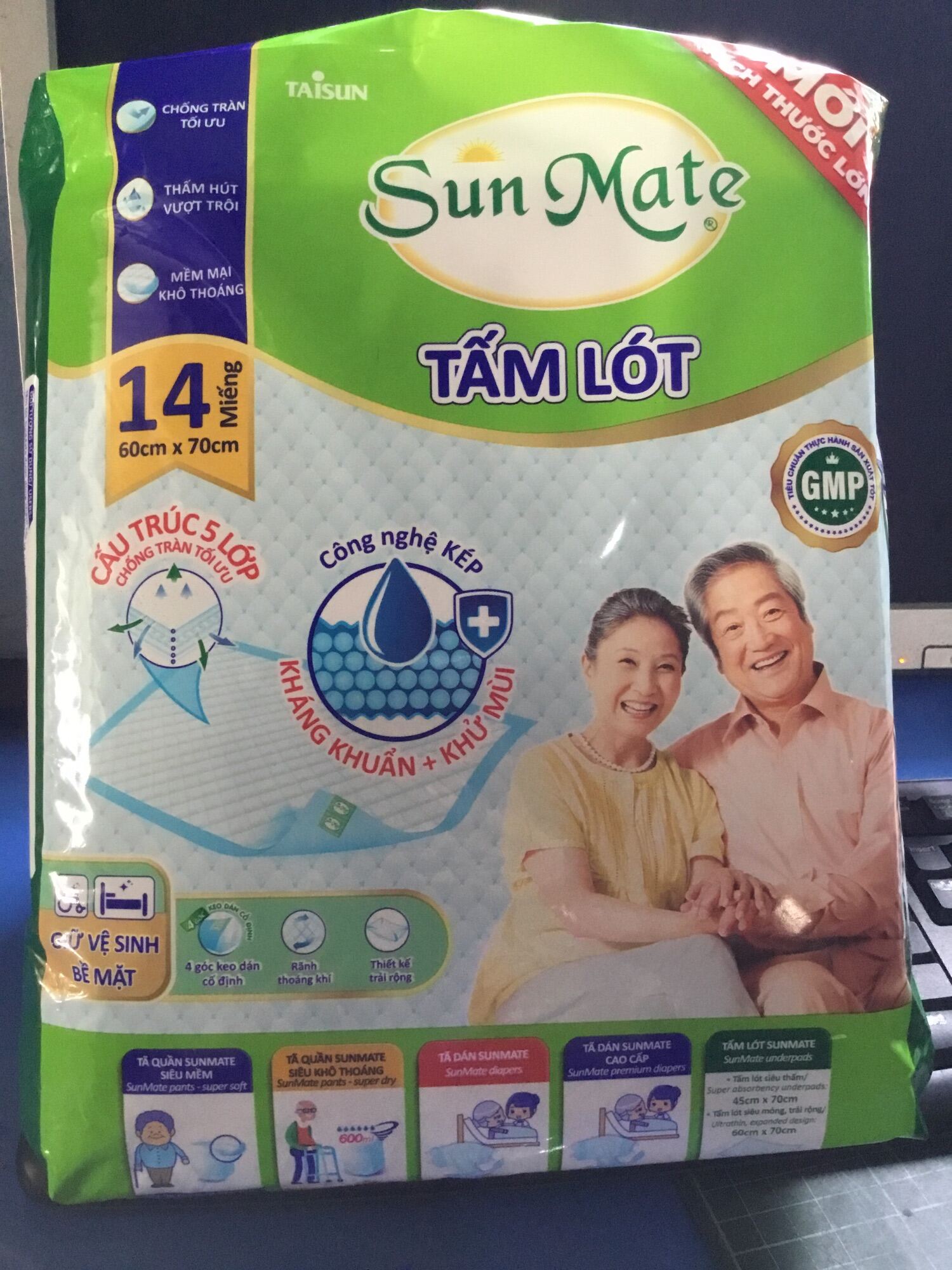 TpHCM - Combo 5 Gói Tấm Lót Sunmate 14 Miếng Kích Thước Lớn 60 70cm - Date