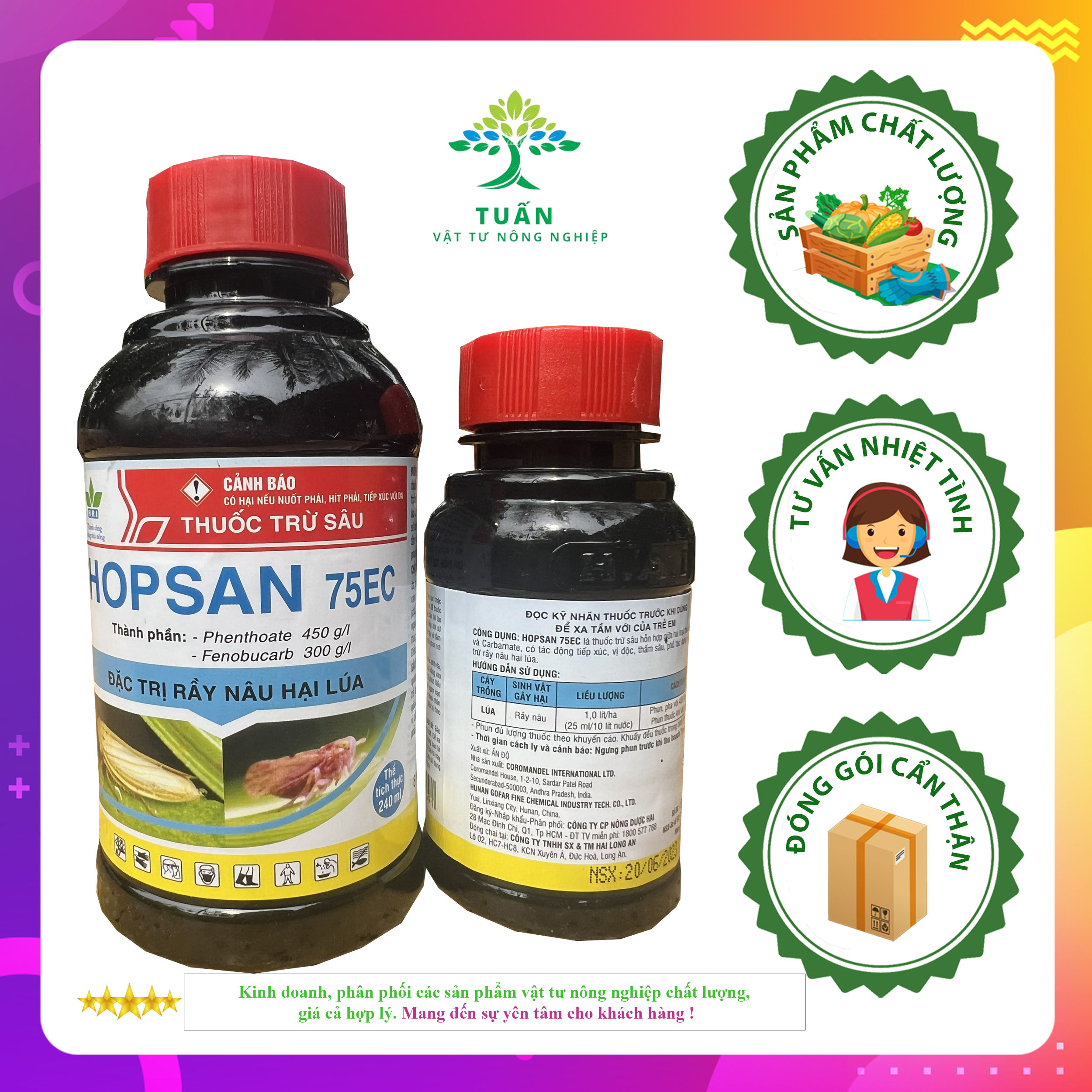 Trừ rầy nâu, bọ trĩ , bọ xít Hopsan 75EC xông hơi, thấm sâu cho cây trồng HOPSAN 75EC