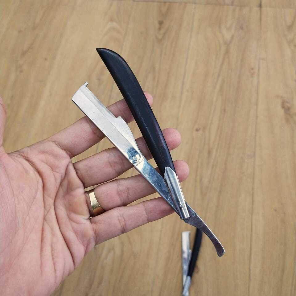 Dao Cạo Râu Tóc Mặt Tỉa Chân Mày Cán Gỗ Sơn Đen Cán Bọc Thép Đa Năng Tặng Kèm 10 Lưỡi Cạo