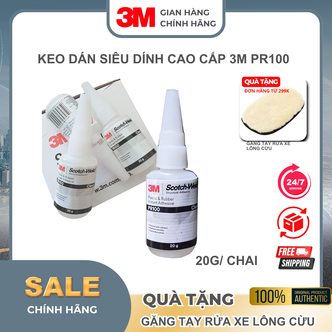 Keo dán đa năng siêu dính Scotch-Weld 20g 3M™ PR100 -  ứng dụng án dày dép,  trên vật liệu nhựa, kính, kim loại, nhôm, gỗ..