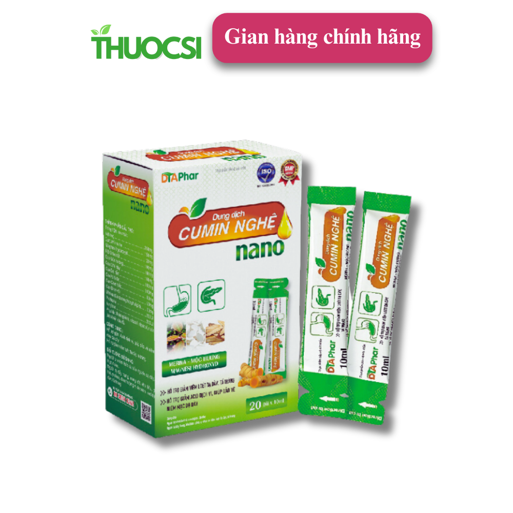 Dung dịch uống cumin nghệ nano - giảm đau giúp bảo vệ niêm mạc dạ dày giảm acid dịch vị hộp 20 gói