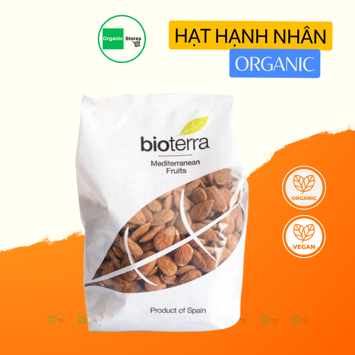 Hạt hạnh nhân hữu cơ đã tách vỏ Almonds - Bioterra