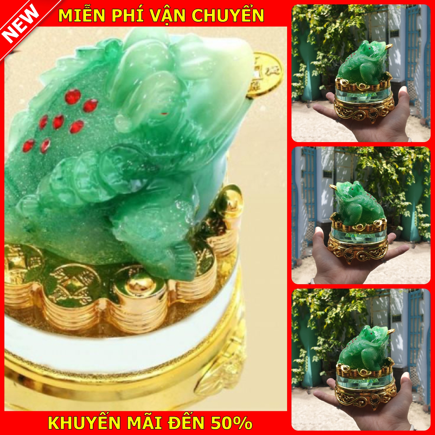 [HCM]Tượng cóc xanh ngậm tiền vàng T15T1 chiêu giữ tài lộc màu xanh ngọc cao 12cm xoay được ( linh vật phong thủy)