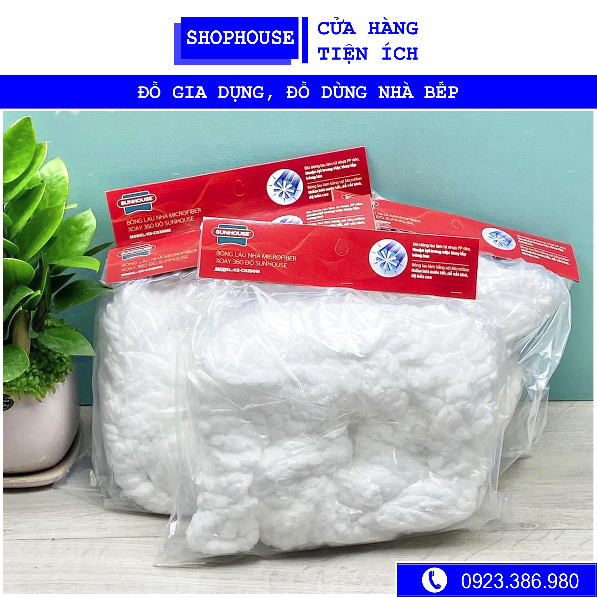 Bông lau nhà xoay 360 sợi microfiber sunhouse ks-co350m