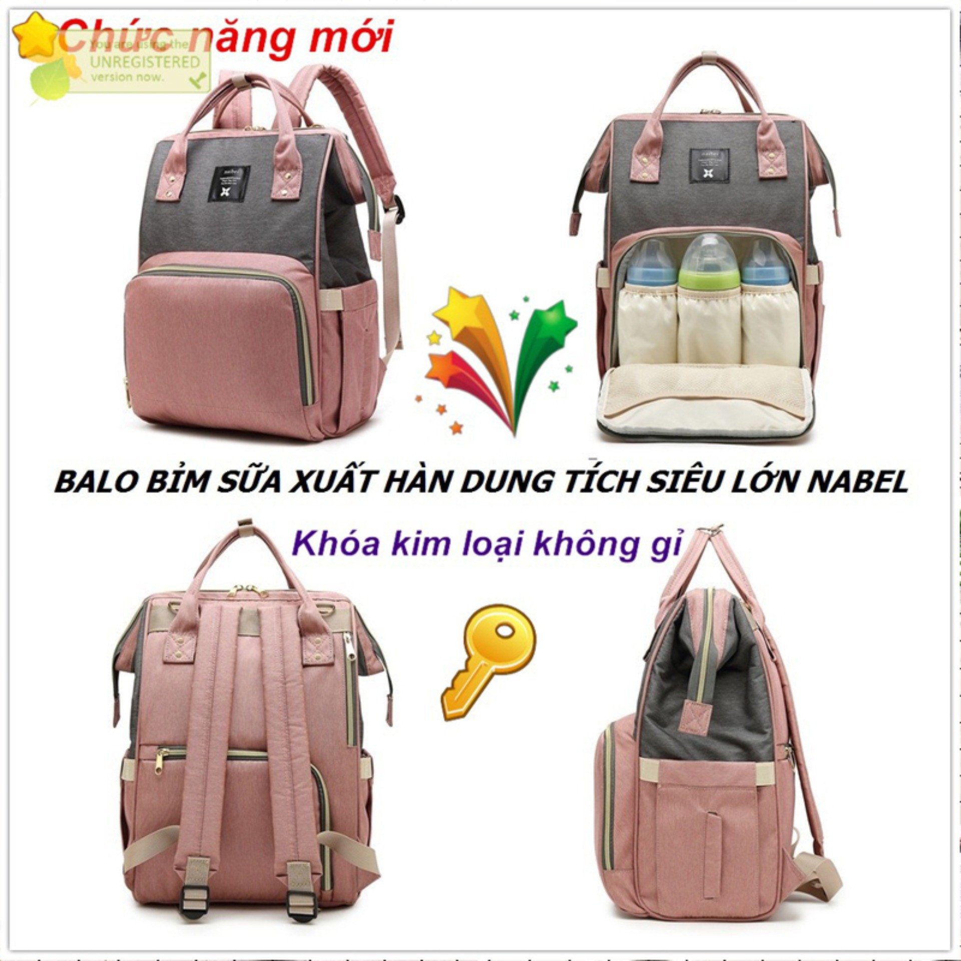 Balo bỉm sữa đa năng cho mẹ và bé thời trang túi sách đa năng chống thấm nước cho bé và mẹ balo du lịch cho mẹ và bé có ngăn giữ nhiệt tiện dụng khoa học và cá tính.