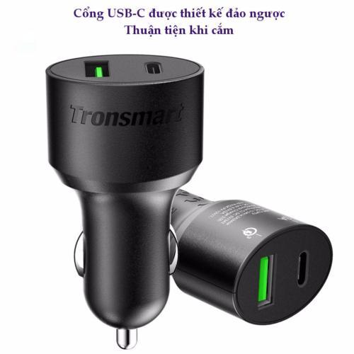 (GIÁ HỦY DIỆT) Tẩu sạc nhanh trên ô tô Tronsmart C3PTA  tích hợp 2 cổng sạc 42W USB và Tye C , hỗ trợ sạc nhanh hơn chỉ trong 30p sạc được 80% - Bỏa hành 12 tháng 1 đổi 1