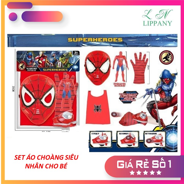 Bộ áo choàng siêu nhân nhện kèm mặt nạ và găng tay cho bé - set 3 món đồ chơi người nhện cho bé
