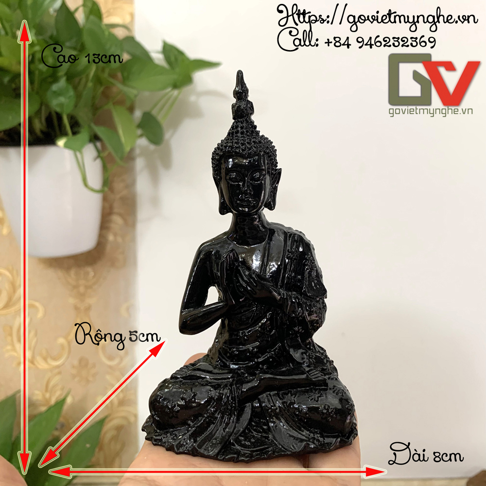 Tượng đá trang trí Tượng Phật Thái Thủ Ấn - Chuyển_pháp_luân ấn | Chiều cao 13cm - Màu Đen