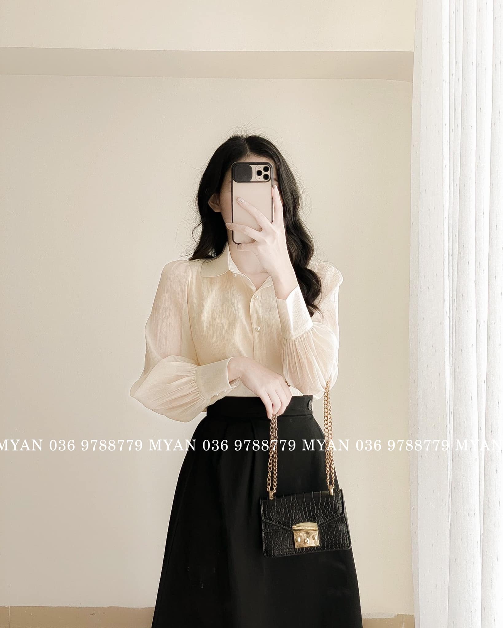 Áo sơ mi tơ cổ sen bo tay avn012206