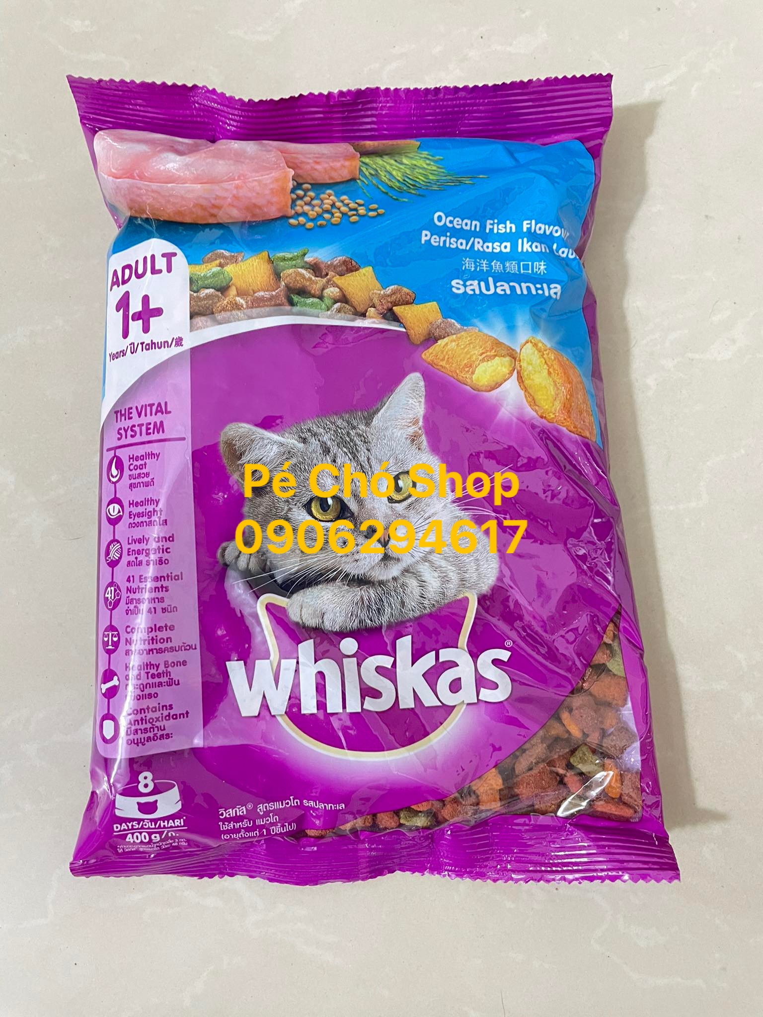 Thức ăn wiskas gói 400g dành cho mèo .