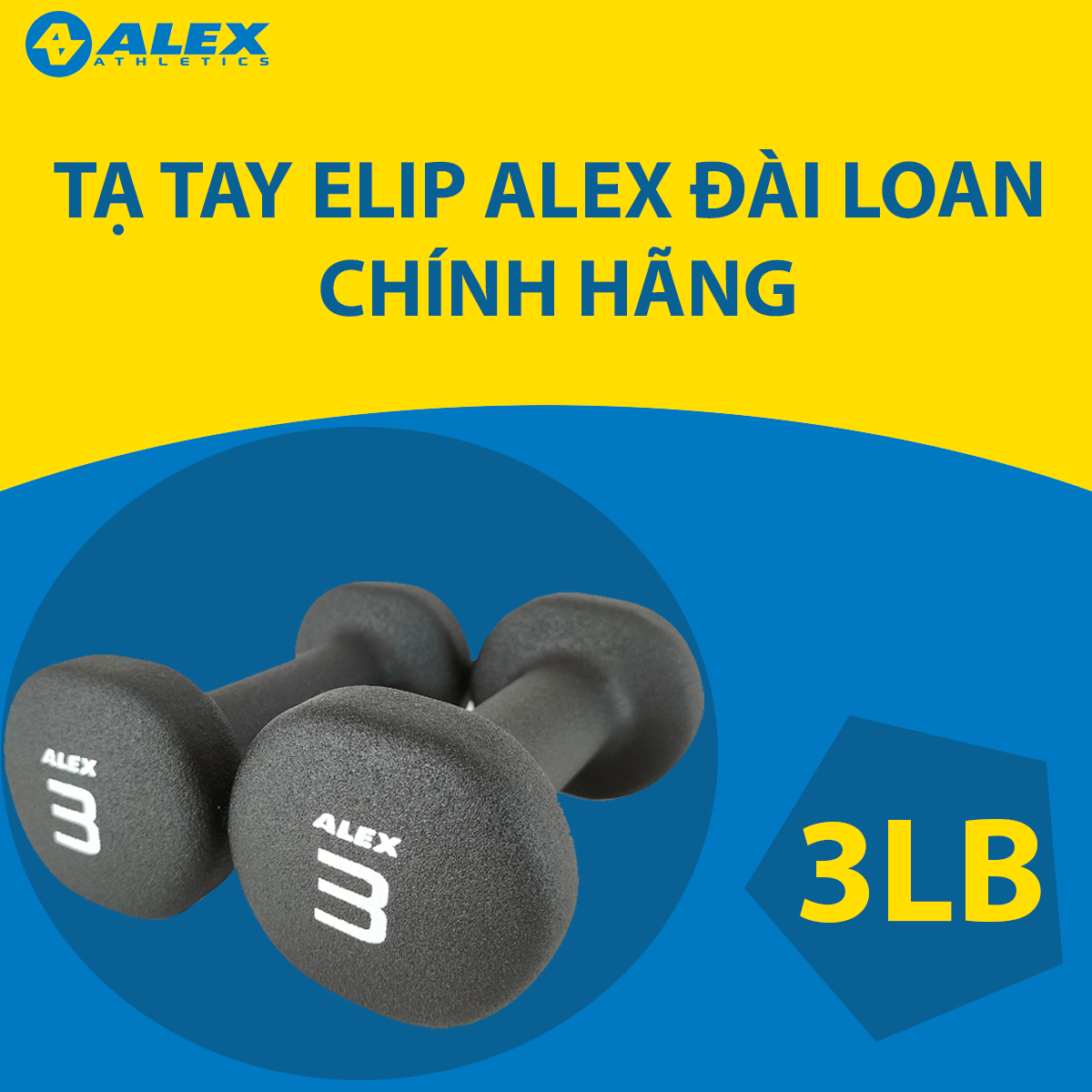 [ẢNH THẬT+VIDEO] Bộ Tạ Tay Elip ALEX 3LB, Lõi Gang Đặc Bọc Cao Su Cao Cấp Cho Nữ, Trẻ Em Tập Gym Yoga, Chống Trơn Trượt (Tổng: 2.72Kg)