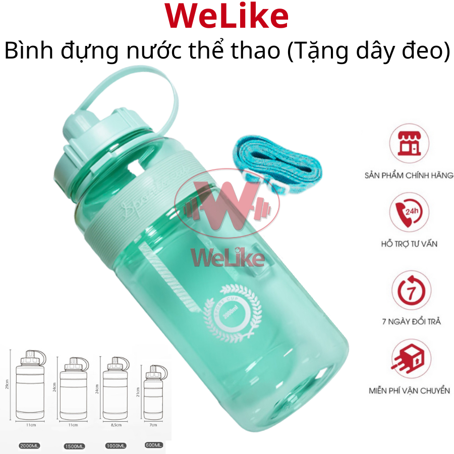 Bình đựng nước thể thao welike - bình nước có vòi chia vạch 600 1000 1500 2000ml tập gym nhựa pc an toàn