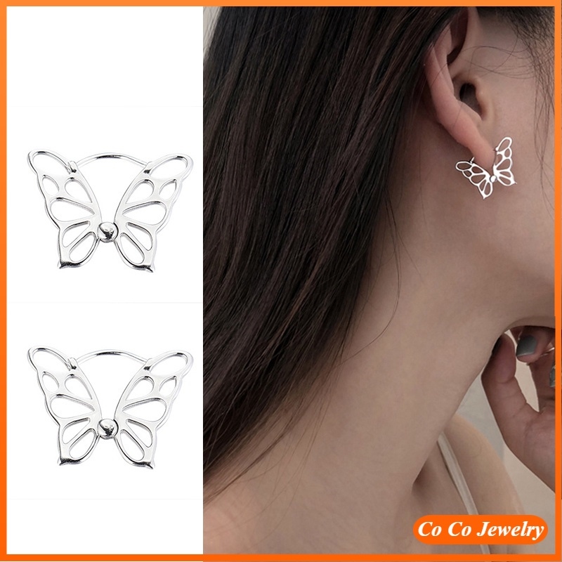 Hollow Butterfly Ear Buckle Alloy Stud Earrings Women Ear Jewelry Ear Hook Platinum Trendy for Women Ladies