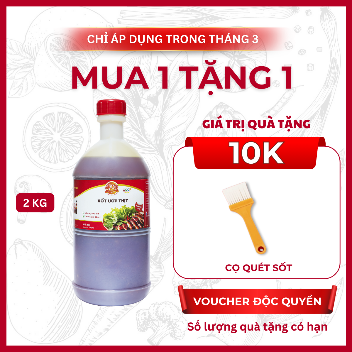 [HỎA TỐC] Sốt Ướp Thịt Nướng BBQ Bếp Xuyên Việt 2KG dùng cho 10kg thịt, Nước Sốt Ướp Thịt, Hải Sản.