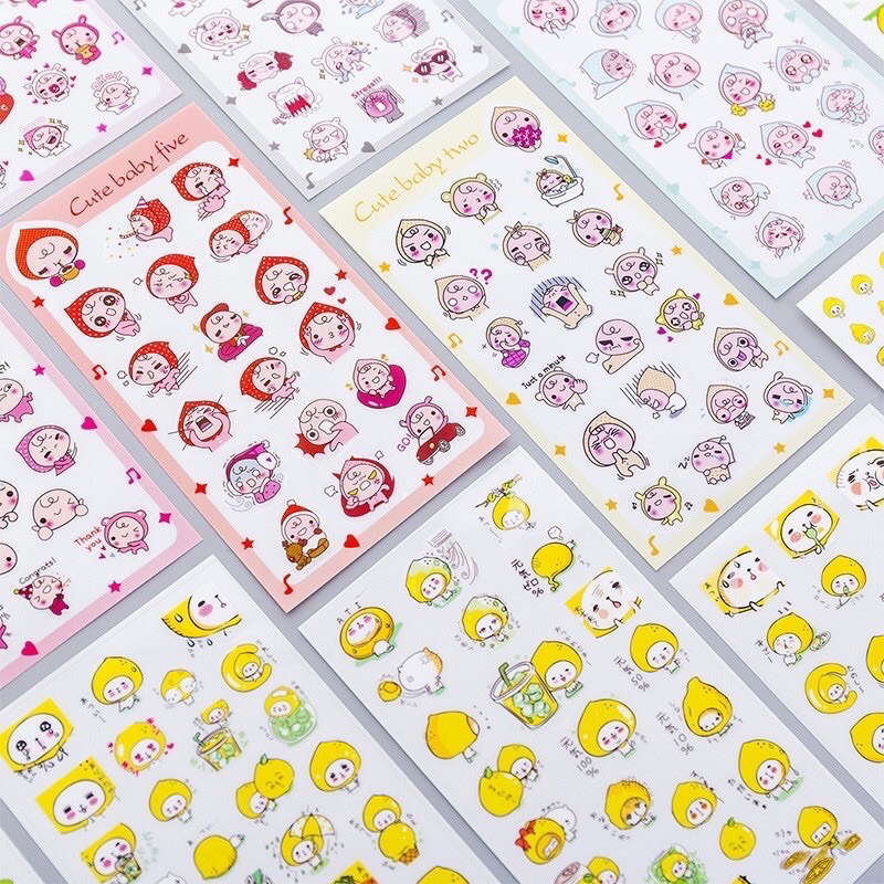 Combo 6 tấm sticker dán trái đào, trái chanh cute