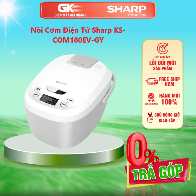 Nồi cơm điện tử sharp ks-com180ev-gy 1.8 lít - giao toàn quốc - freeship hcm