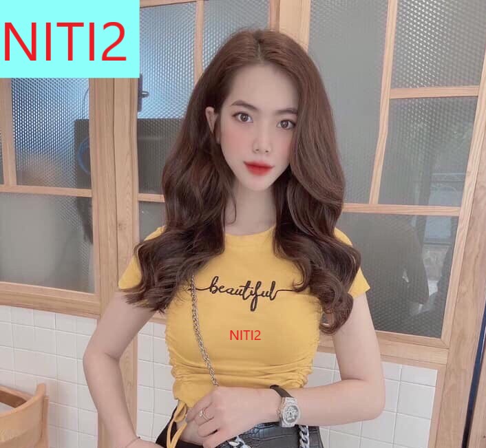 ÁO CROPTOP NỮ CAO CẤP NITI2 CHẤT THUN LỤA DÀY MỊN MÁT DÂY RÚT 2 BÊN IN CHỮ BEAUTIFUL CỰC ĐẸP-YK03