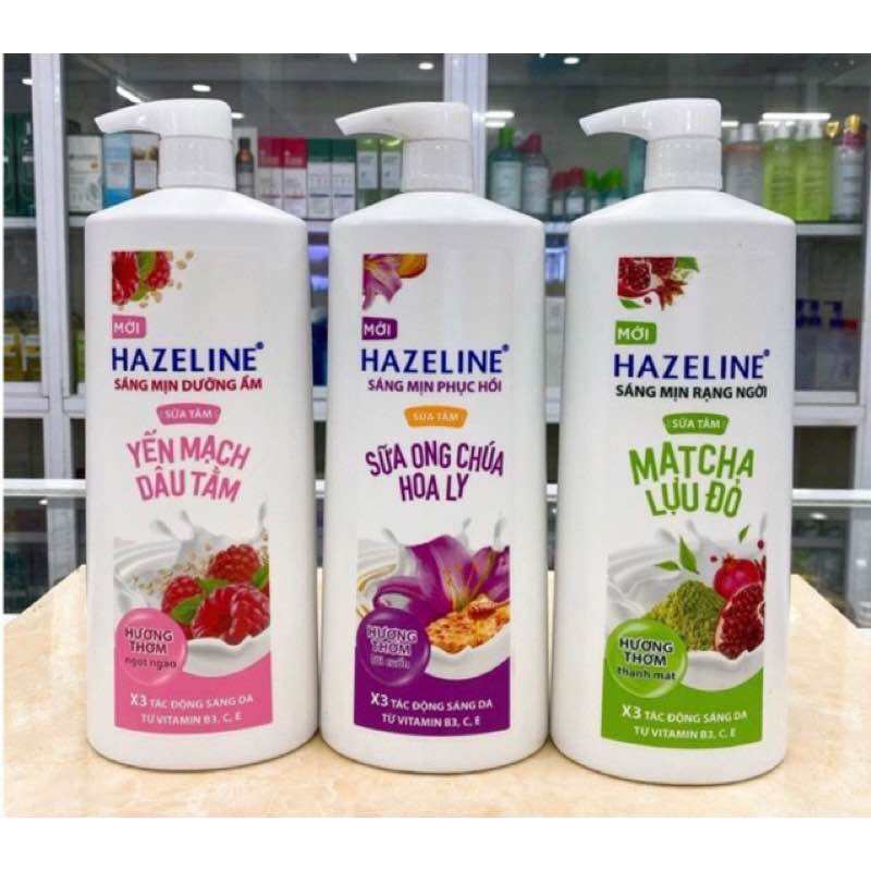 Sữa tắm Hazeline Yến Mạch Dâu Tằm Mtacha Lựu Đỏ Sữa Ong Chúa Hoa Ly chai 800g