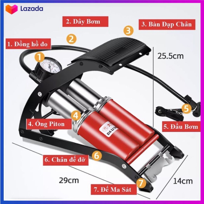 Bơm đạp chân 2 ống dalishen - bơm hơi đạp chân xe máy ô tô - bơm hơi đạp chân mini - bơm xe đạp - bơm xe máy, bơm hơi ô tô - xe máy gọn nhẹ.
