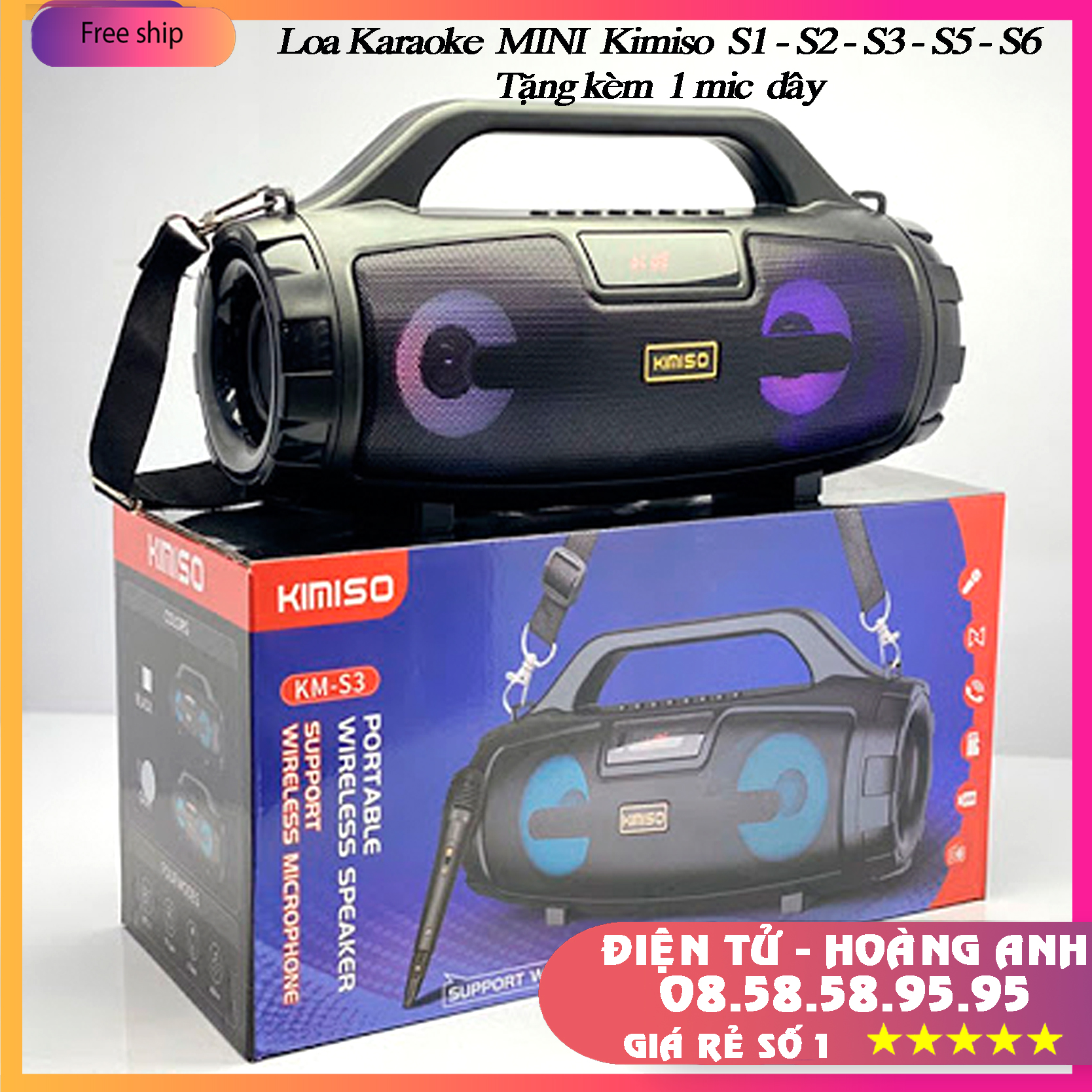 Loa Bluetooth Karaoke KIMISO KM-S3 - (S1 - S2 -) (tặng míc Có dây)