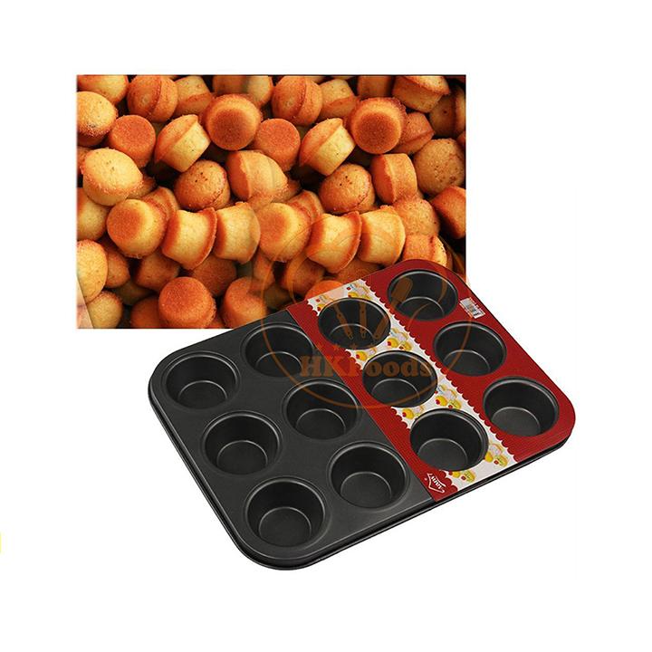 Khuôn chống dính nướng bánh cupcake 12 ô nhỏ/ Khuôn chống dính nướng bánh cupcake 12 ô nhỏ/ Chất liệu: thép phủ sơn chống dính cao cấp; chịu nhiệt độ cao