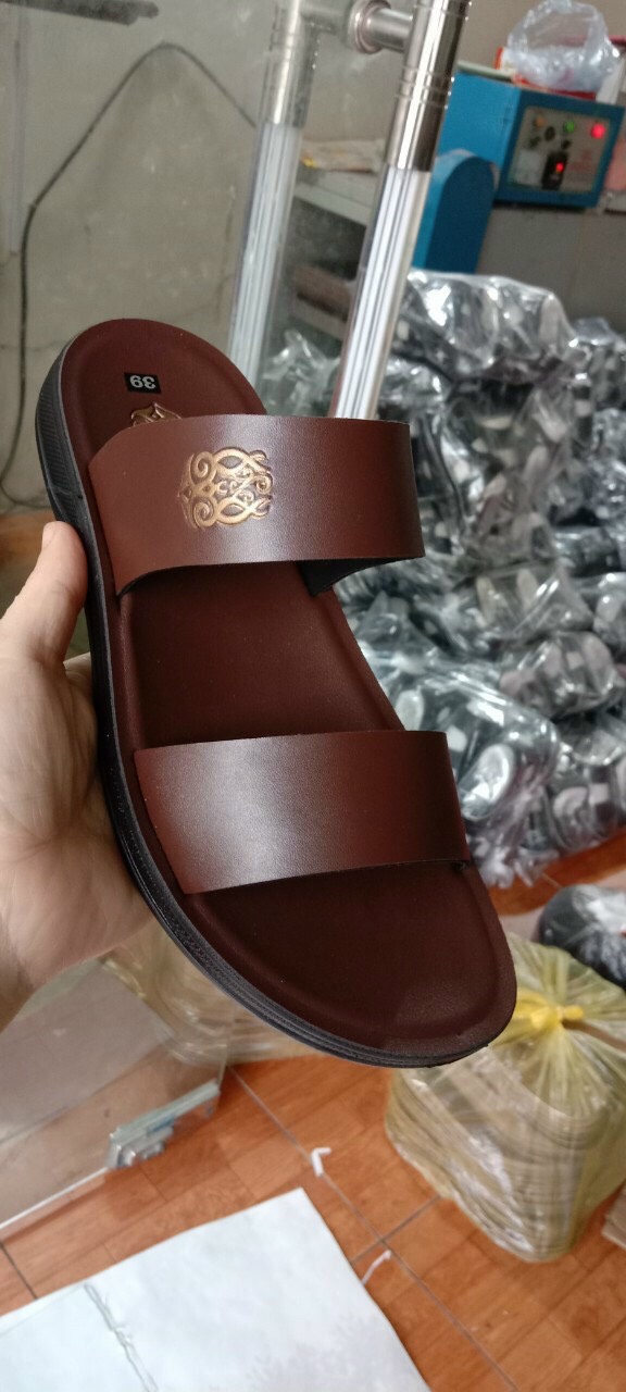 Dép da bò thật nam 2 quai đế kếp đi êm chân