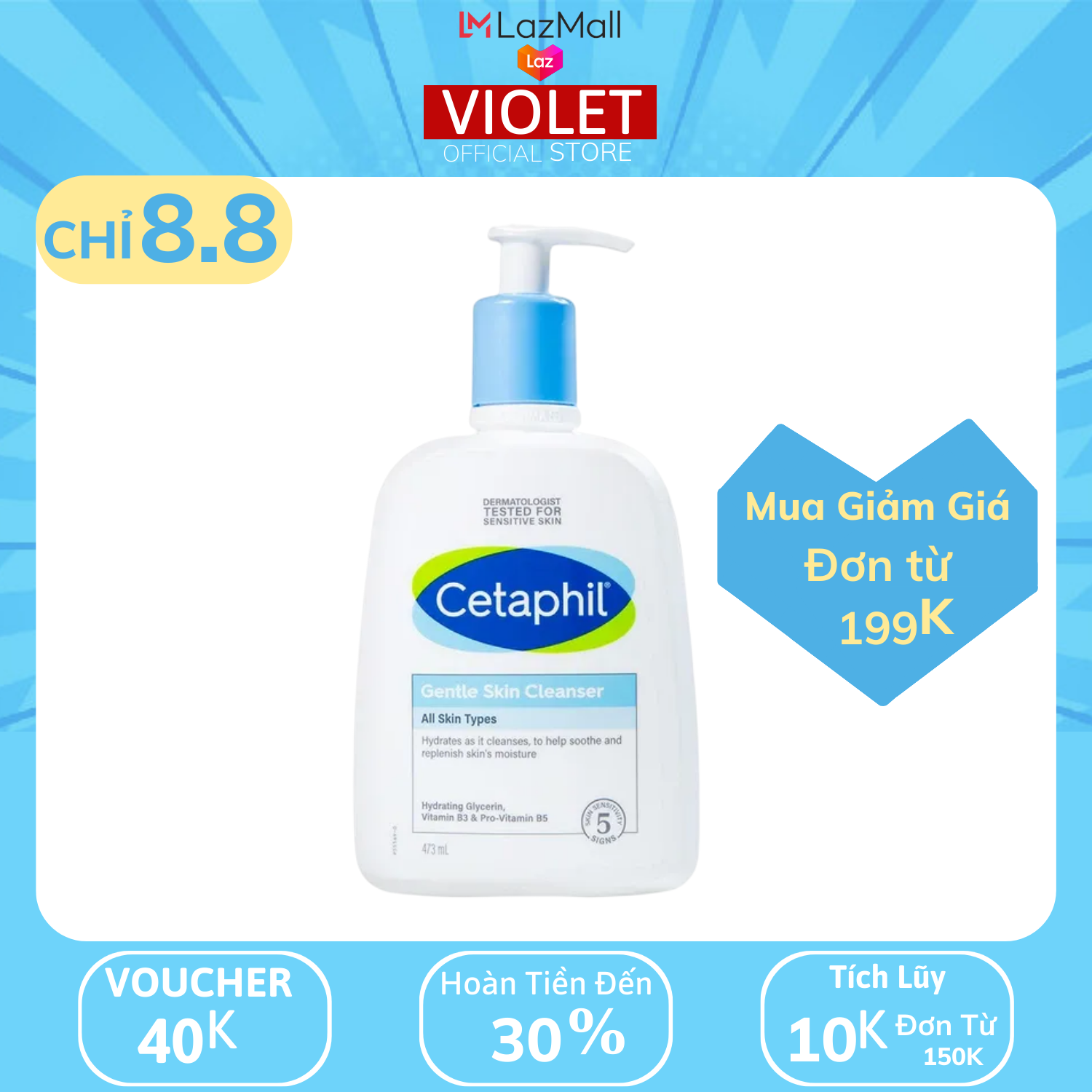 Sữa rửa mặt cetaphil dành cho da dầu da khô và da nhậy cảm 473 ml