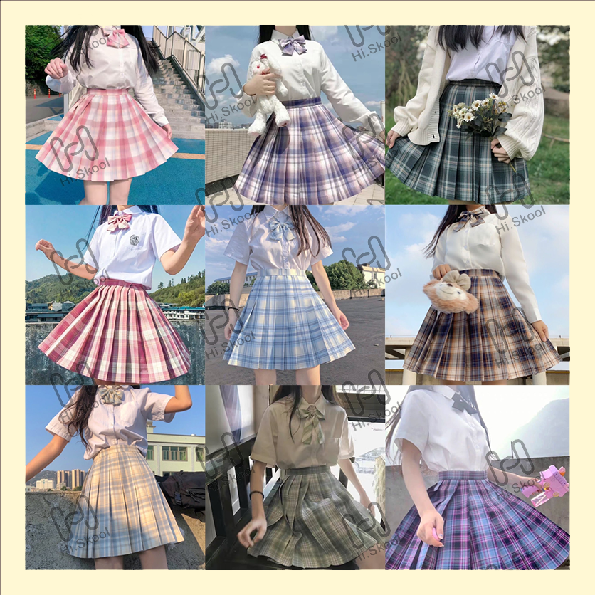 Chân váy ngắn JK dáng xòe xếp ly kẻ caro phong cách học sinh Nhật Bản xinh xắn TẶNG NƠ H002