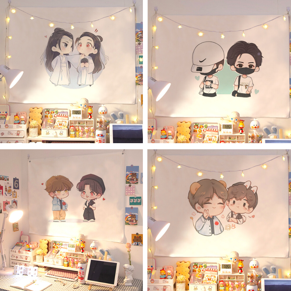 [ Tặng kèm 4 món ] Thảm treo tường chibi 100x70 cm, decor phòng ngủ, vải treo tường vintage, trang trí phòng ngủ cute