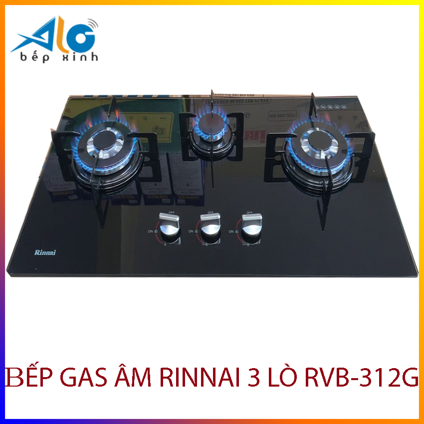 Bếp gas âm rinnai rvb-312bg - bếp 3 lò - ngắt gas tự động - alo bếp xinh