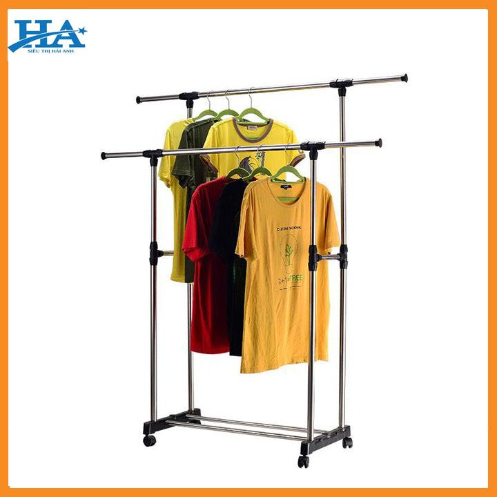 [CÓ BÁNH XE THÔNG MINH] Giàn phơi đôi - kệ treo quần áo inox 2 tầng thông minh có bánh xe tiện lợi, cây treo quần áo, giàn phơi quần áo thông minh loại bỏ ngay dây phơi quần áo GDSUNG90