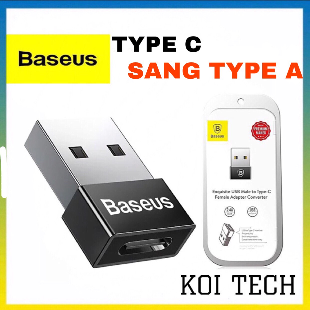Đầu chuyển Jack chuyển adapter chuyển đổi từ type c sang usb type a Baseus LV119 cho andoird -KOI TECH