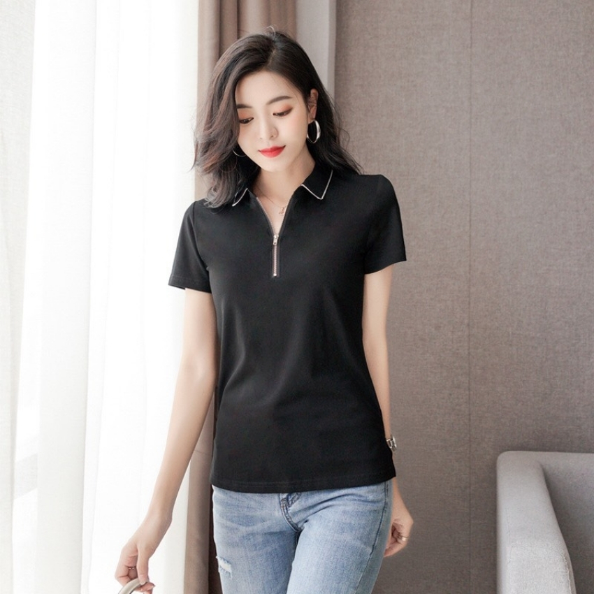 Áo thun polo nữ có cổ phối khóa kéo cao cấp Mã B887 Thời trang OKINAWA Thiết kế trẻ trung, sang trọng