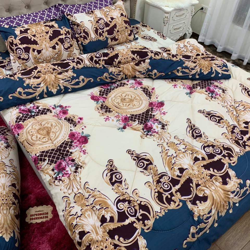 Trọn bộ chăn ga vỏ gối 5 món hoàng gia 1m6 x 2m cực đẹp