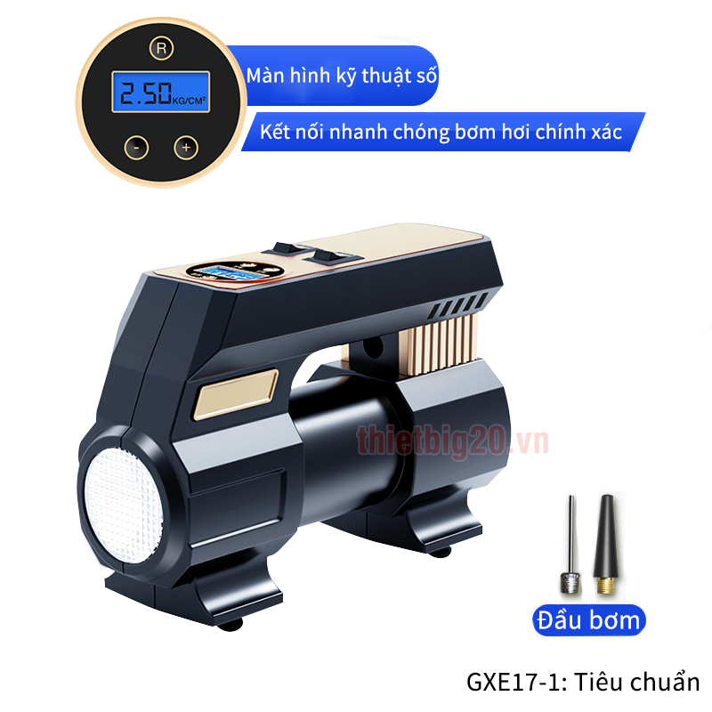 Máy bơm lốp 1 xi-lanh cỡ lớn tốc độ cao GXE17 - Đồng hồ điện tử, cài thông số áp suất, tự ngắt, có đèn pin (Điện 12V)