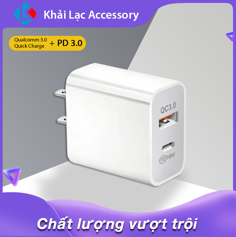 Củ sạc 2 cổng qc3.0/pd 18w - tích hợp cổng sạc nhanh type c cốc sạc chống cháy nổ quick changre 3.0