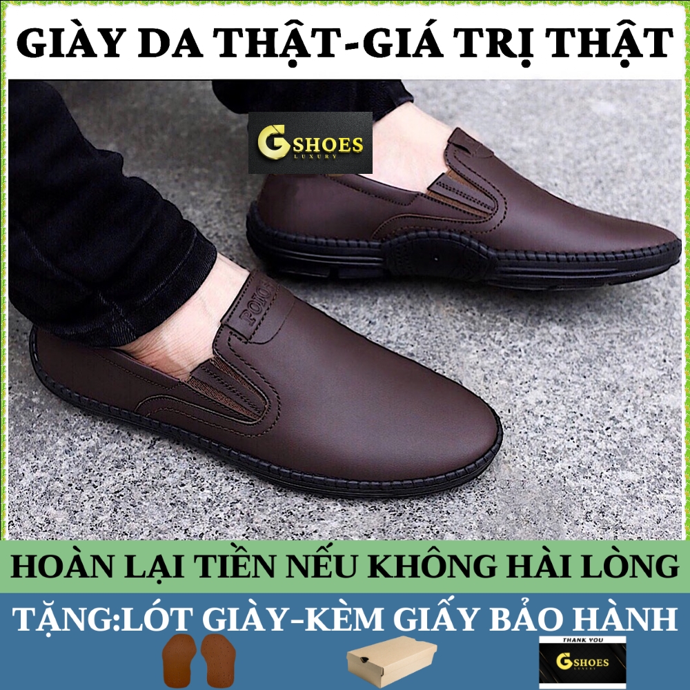 Giày Lười Nam Chất Liệu Da Bò Nguyên Tấm Đế Cao Su Khâu Chỉ Dù Bền Bỉ Bảo Hành 1 Năm GM09