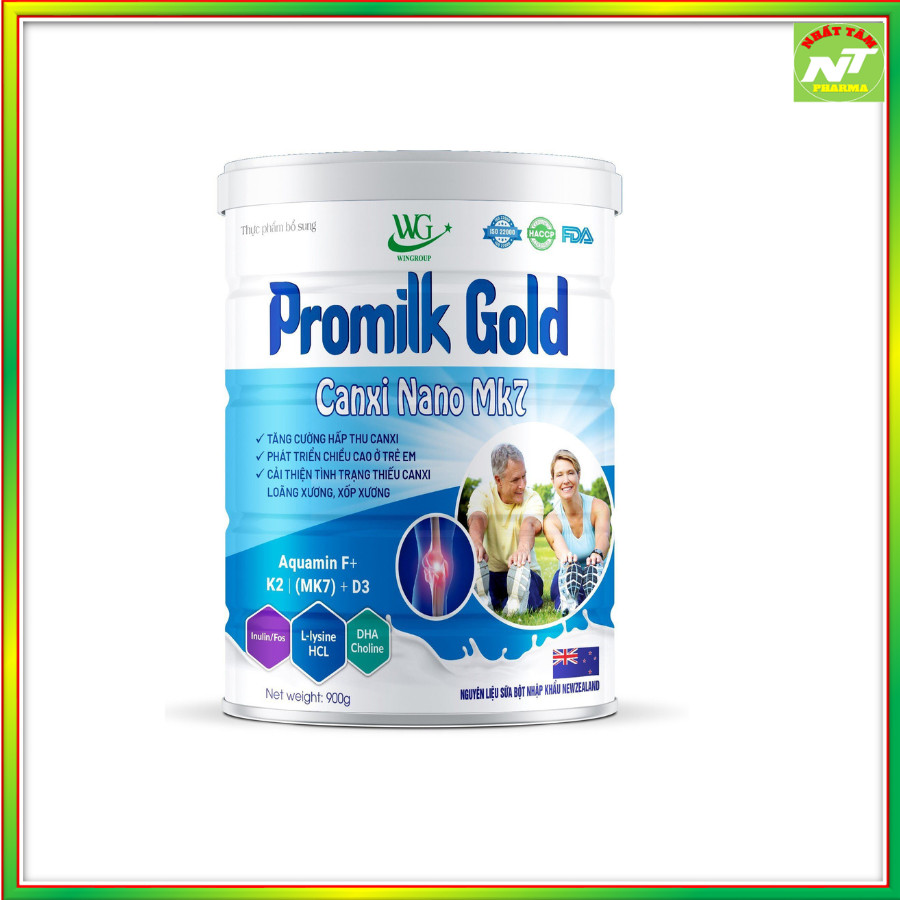Hộp 900g Sữa Promilk Gold Canxi Nano Mk7 Tăng Cường Hấp Thụ Canxi, Phát Triển Chiều Cao Ở Trẻ Em, Cải Thiện Tình Trạng Thiếu Canxi, Loãng Xương, Xốp Xương - Nhất Tâm Pharma