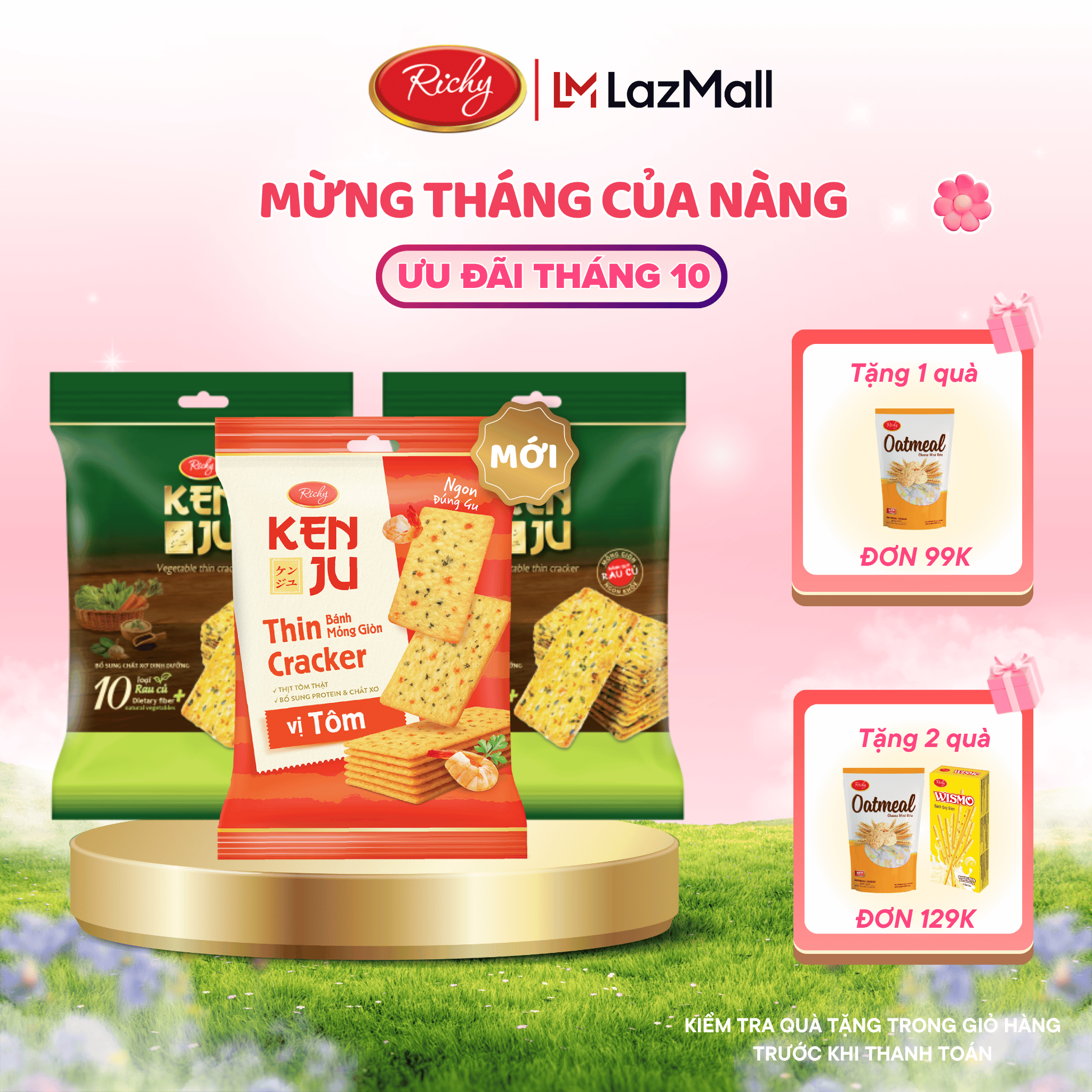 [VỊ MỚI] Combo 3 Bịch Bánh Kenju rau củ mix vị túi 192g, Bánh ăn sáng healthy - Bánh kẹo Richy